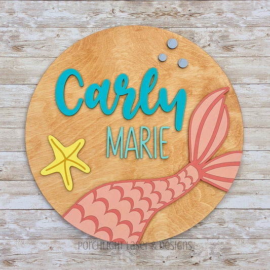 Mermaid Round Name Sign - Nursery, Child, Baby Shower Gift