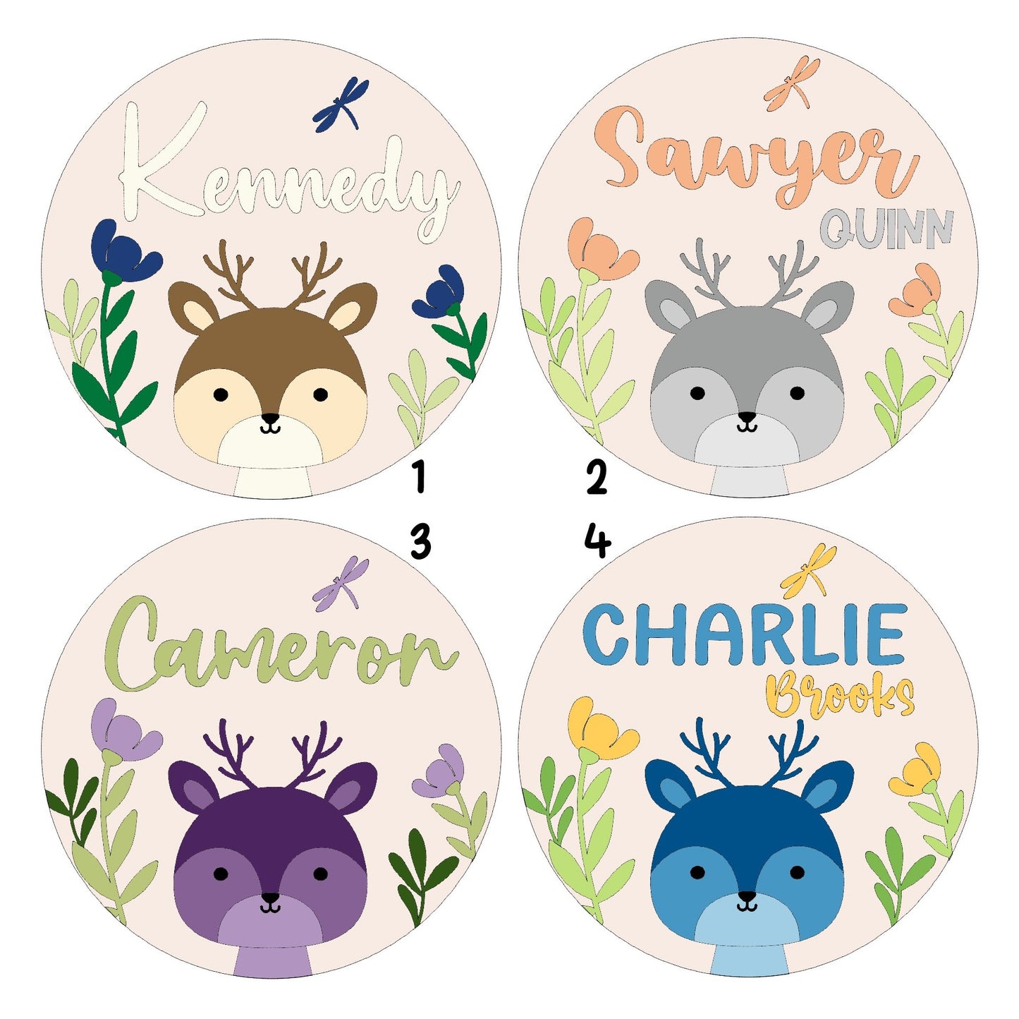 Woodland Deer Round Name Sign - Nursery, Child, Baby Shower Gift