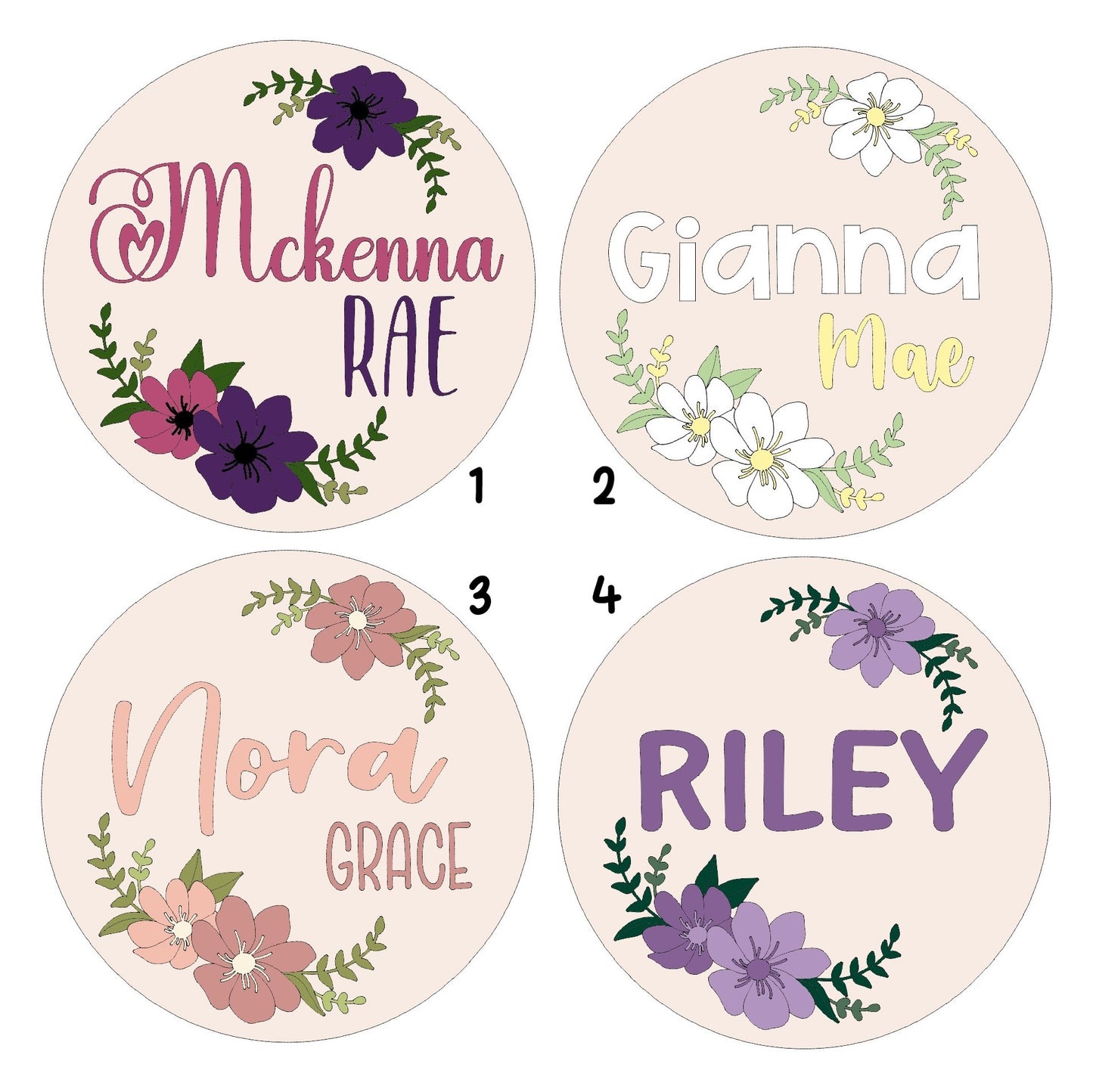 Floral Round Name Sign - Nursery, Child, Baby Shower Gift