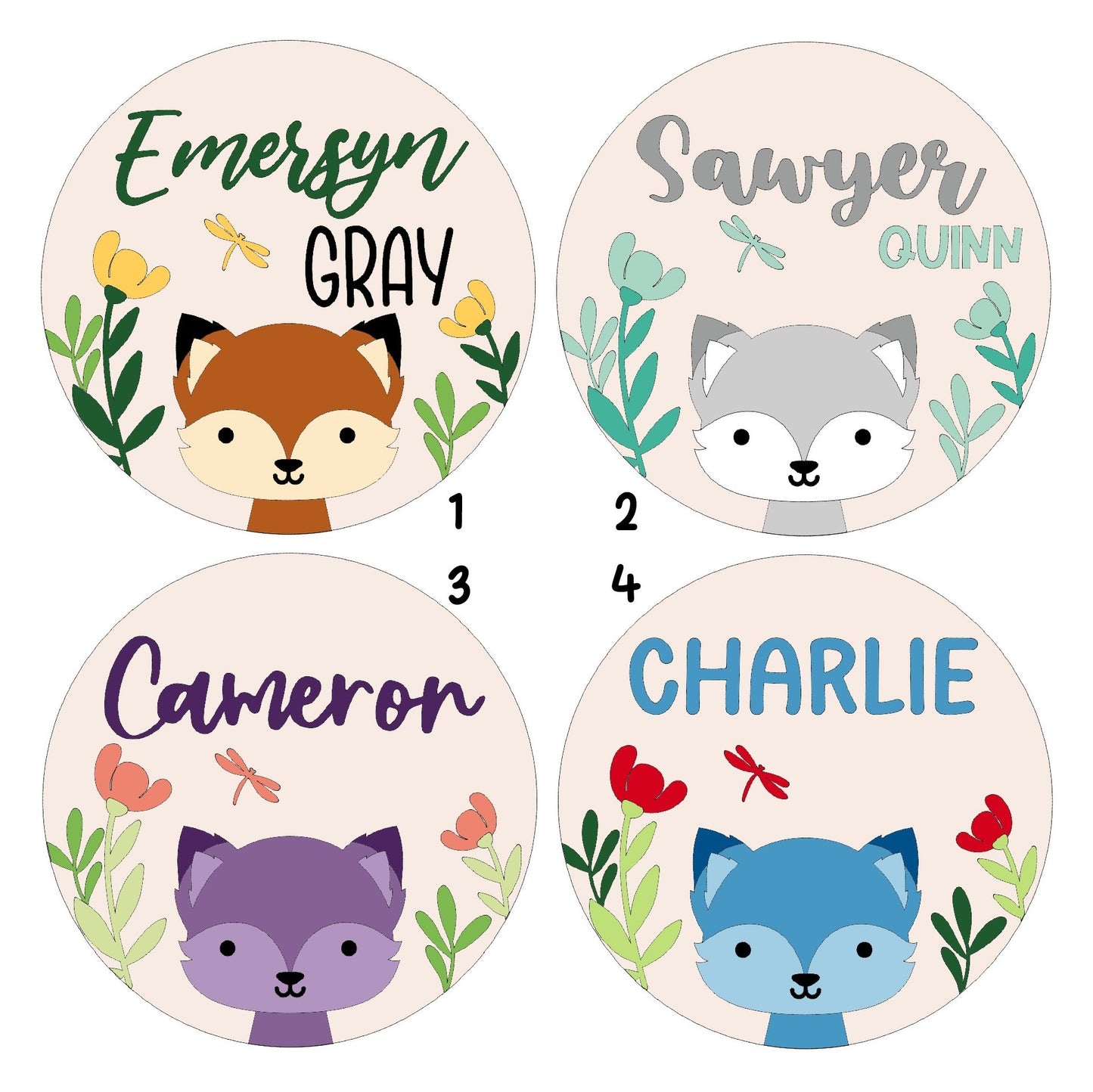 Woodland Fox Round Name Sign - Nursery, Child, Baby Shower Gift