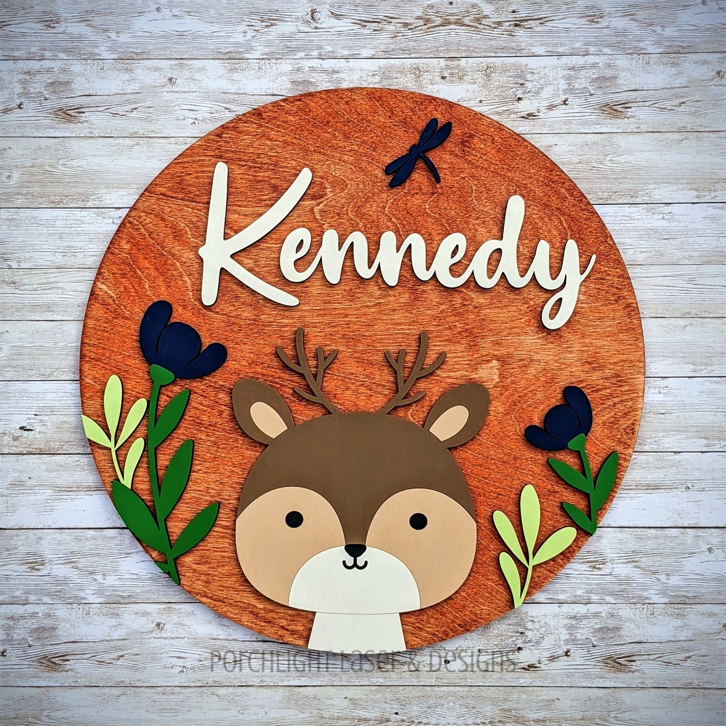 Woodland Deer Round Name Sign - Nursery, Child, Baby Shower Gift