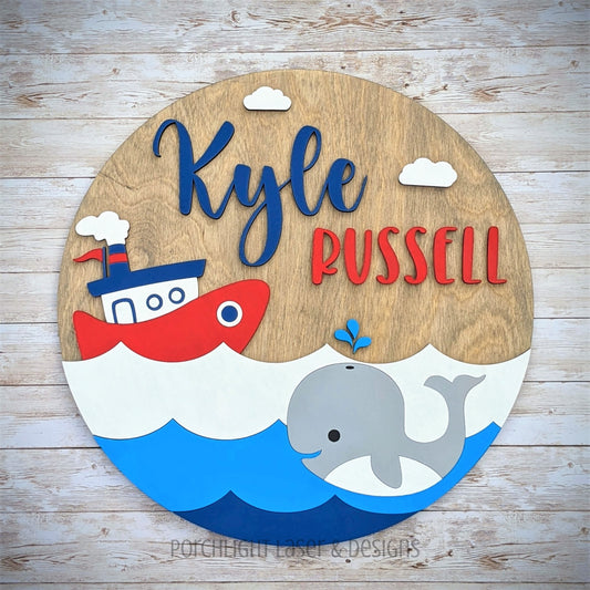 Nautical Round Name Sign - Nursery, Child, Baby Shower Gift