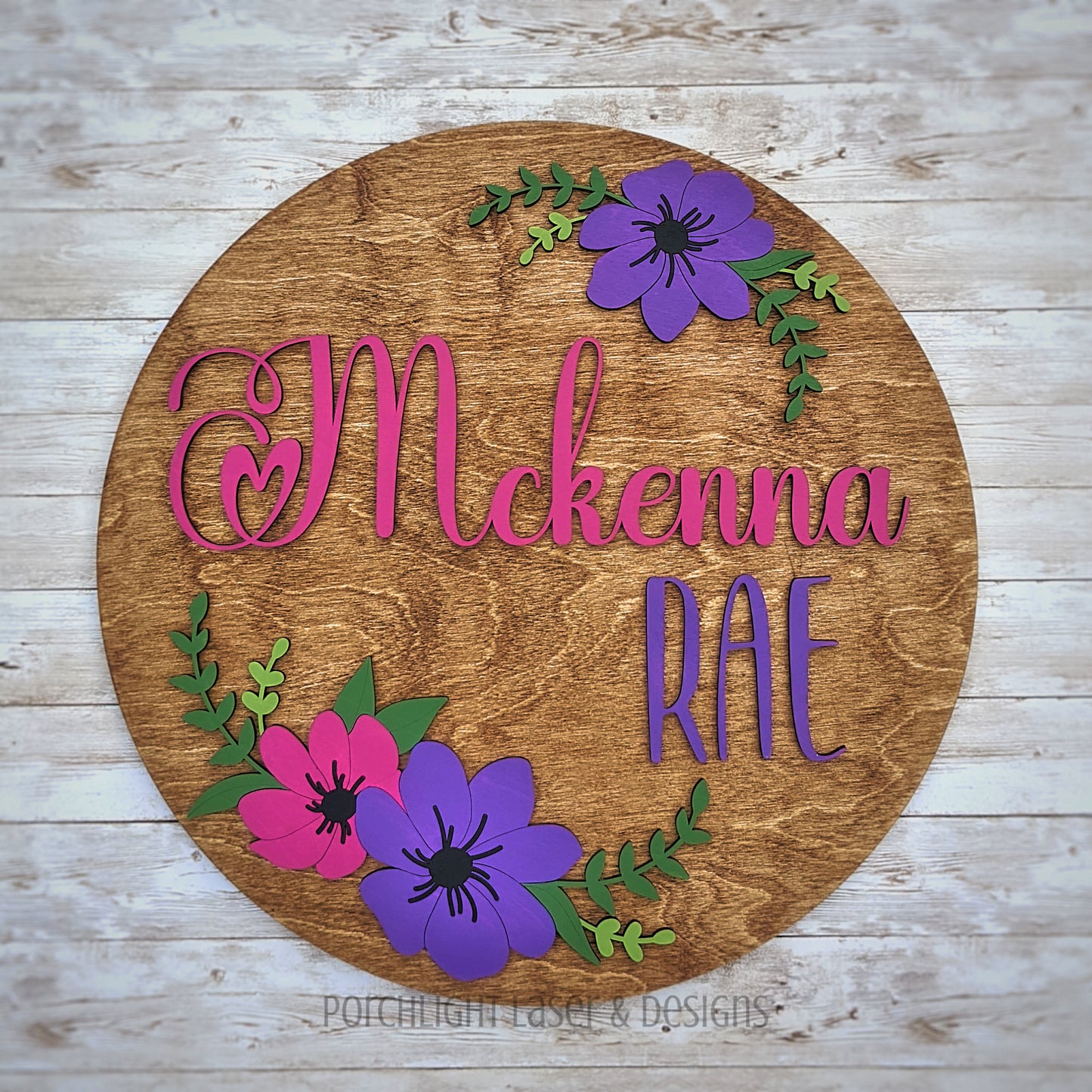 Floral Round Name Sign - Nursery, Child, Baby Shower Gift