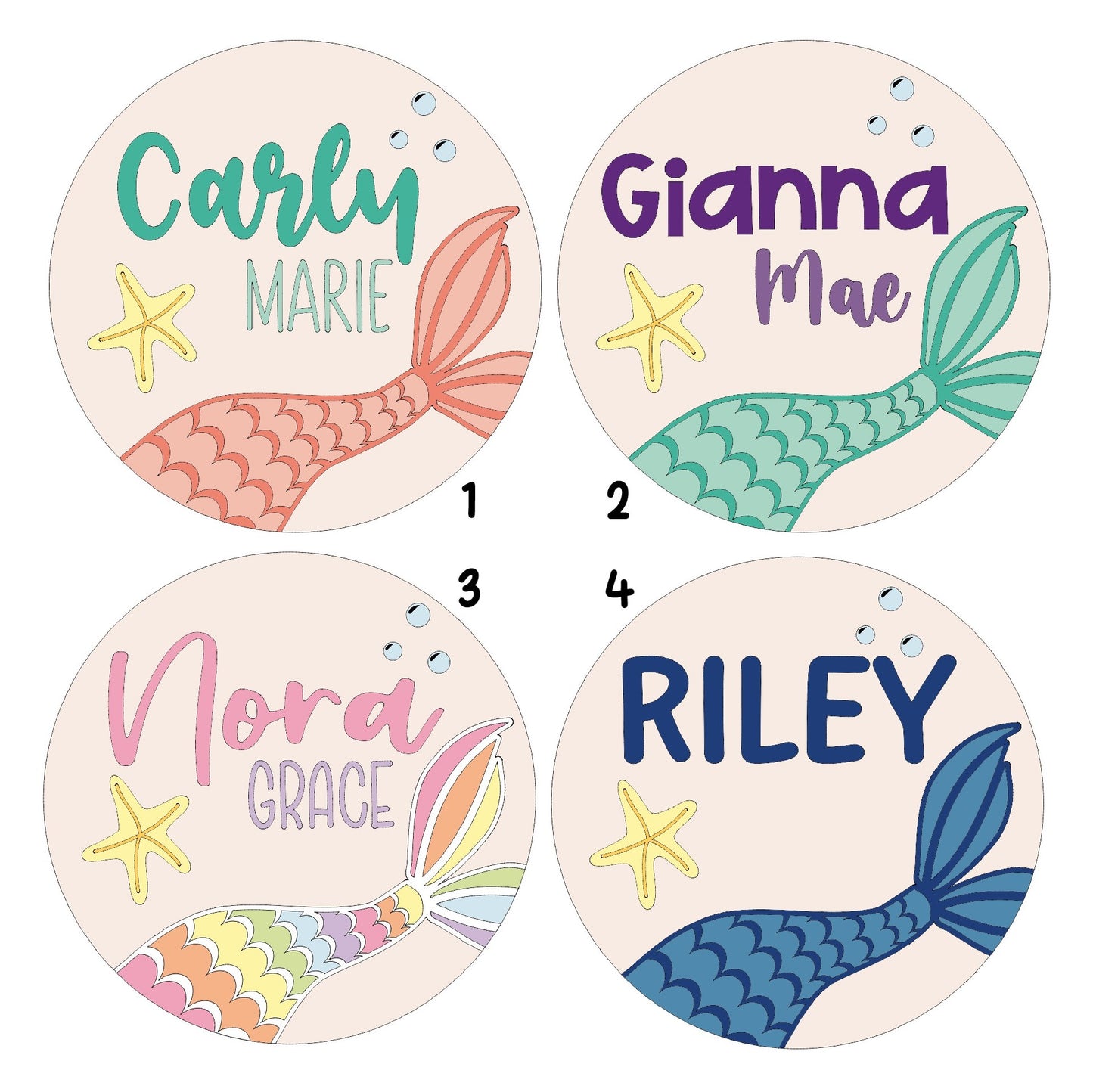 Mermaid Round Name Sign - Nursery, Child, Baby Shower Gift