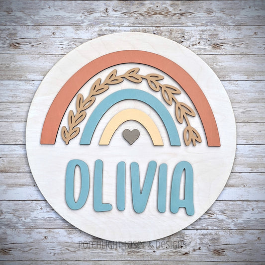 Boho Rainbow Round Name Sign - Nursery, Child, Baby Shower Gift