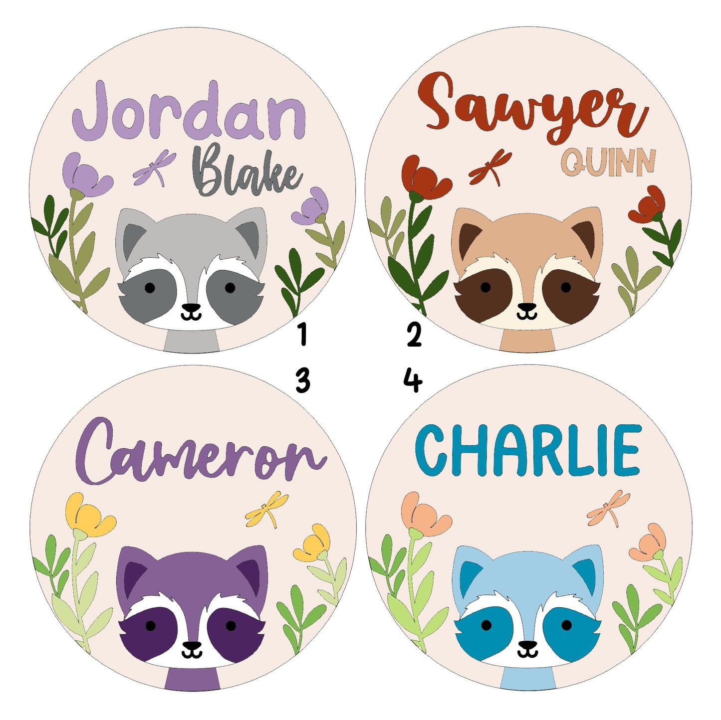 Woodland Raccoon Round Name Sign - Nursery, Child, Baby Shower Gift