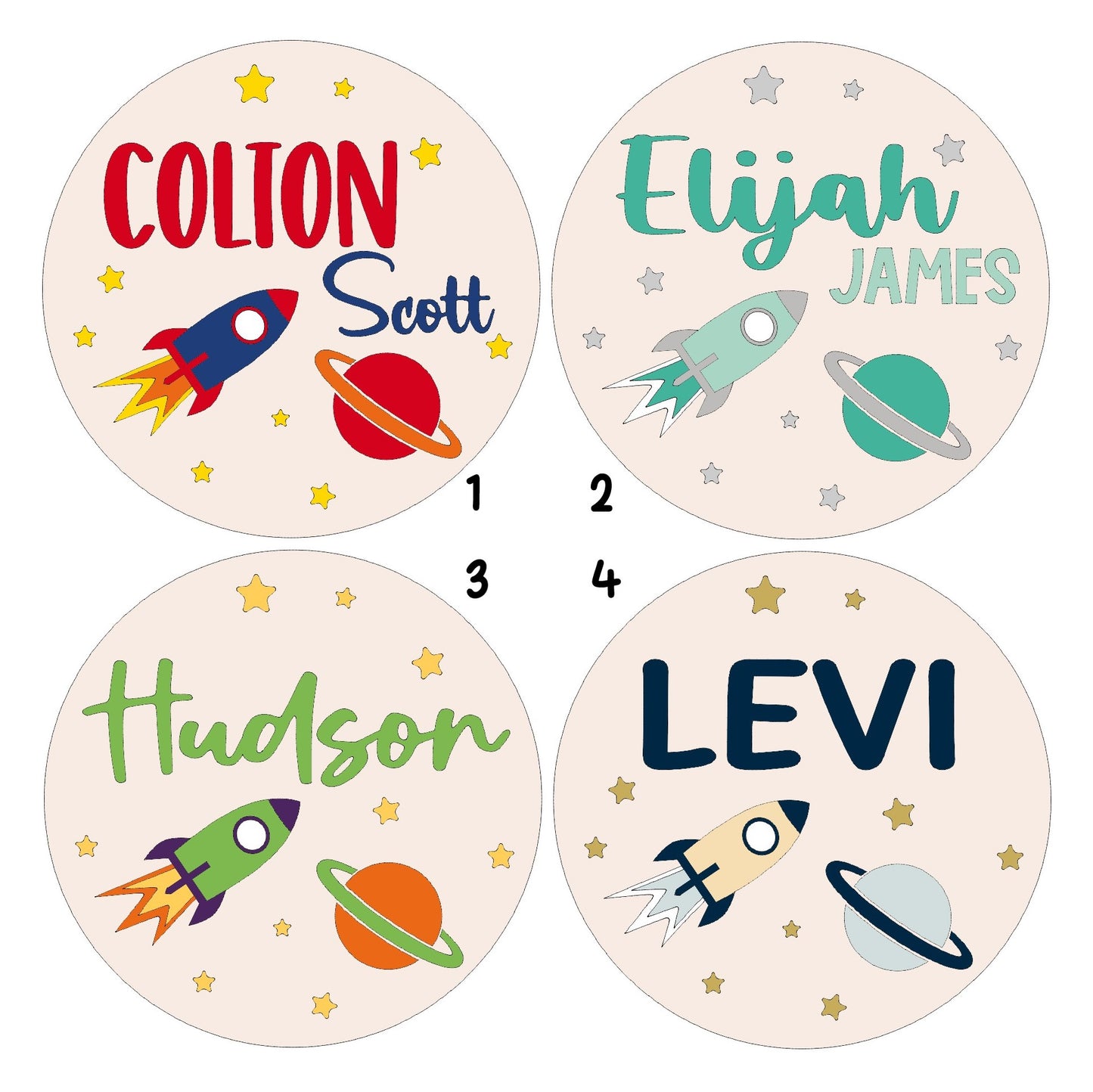 Space Round Name Sign - Nursery, Child, Baby Shower Gift