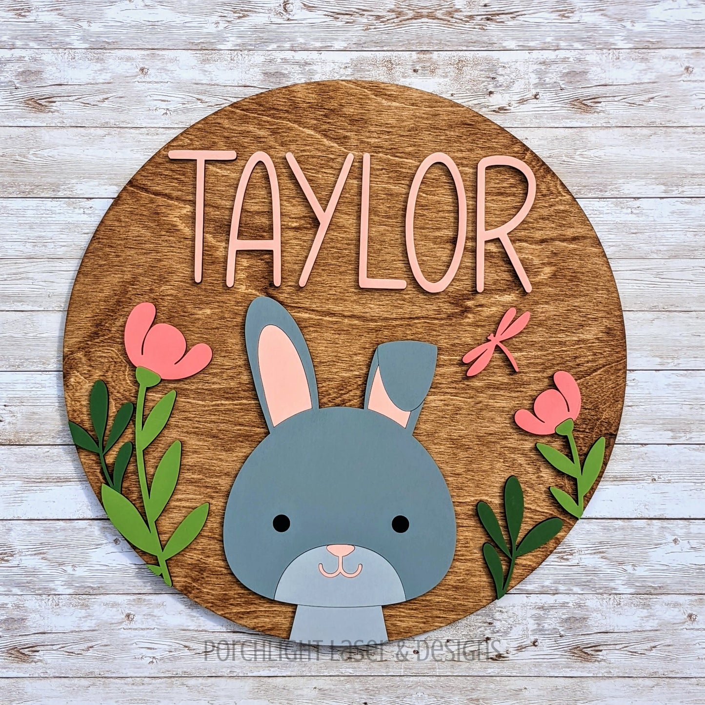 Woodland Rabbit Round Name Sign - Nursery, Child, Baby Shower Gift